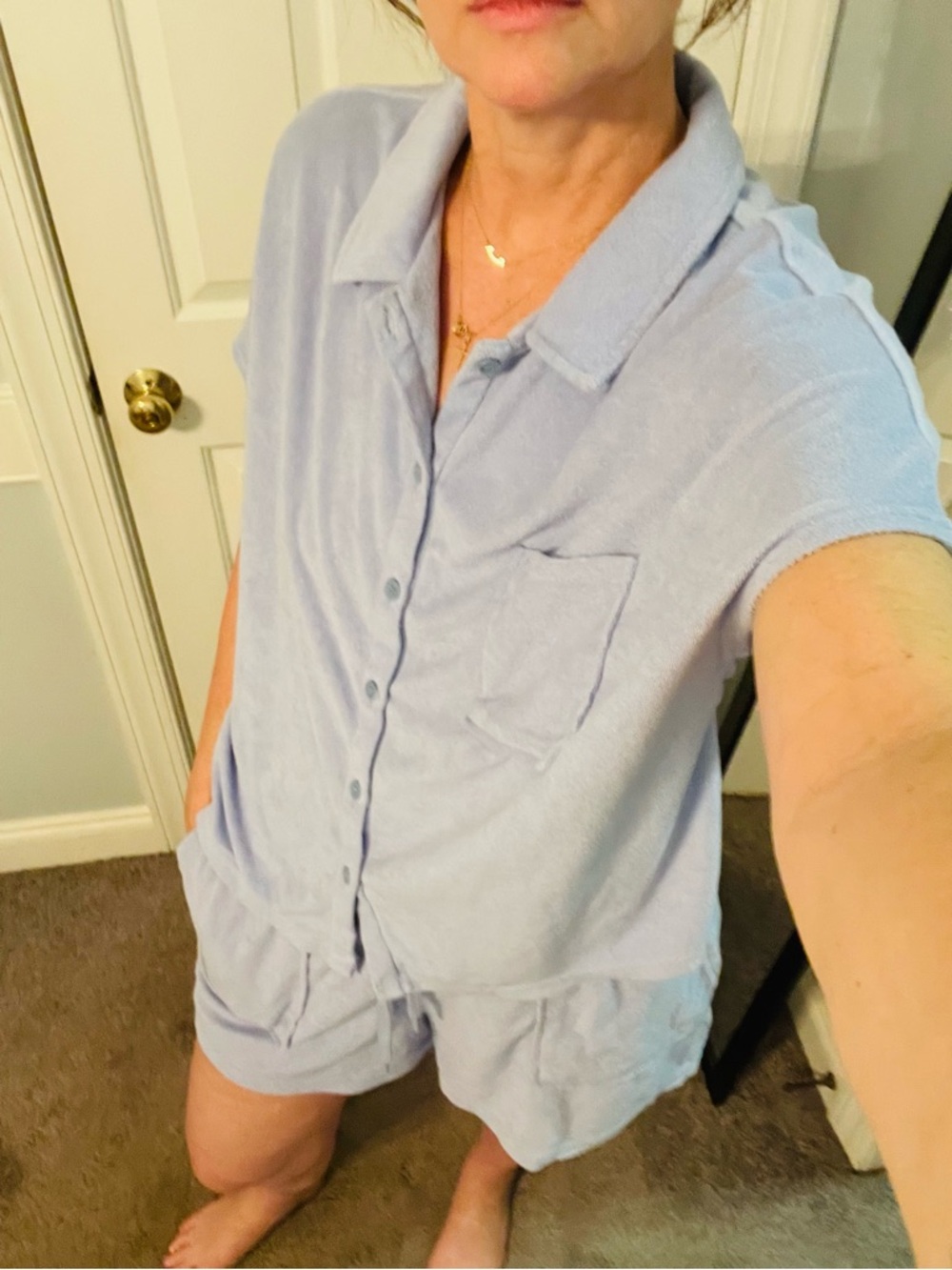 La Vie En Rose Light Blue Terry Lounge Shorts and Top Set